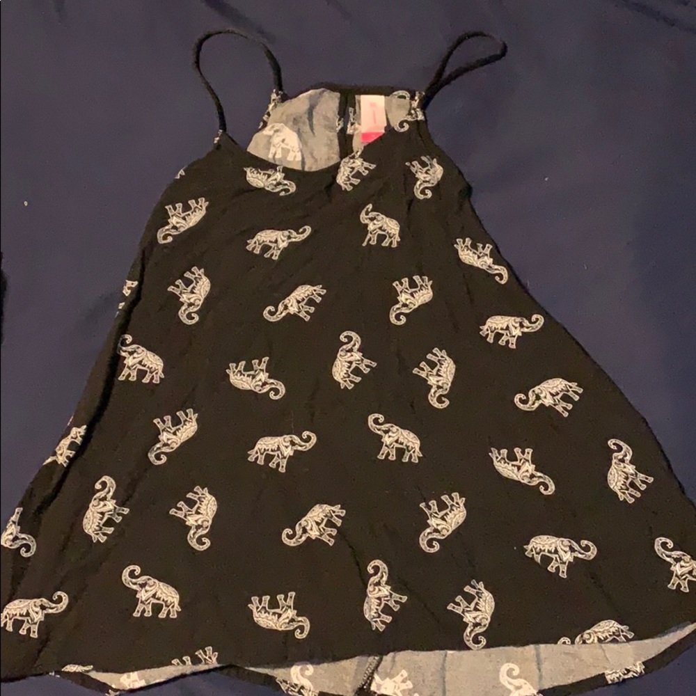 Elephant top, soft shirt, & simple grey dress.